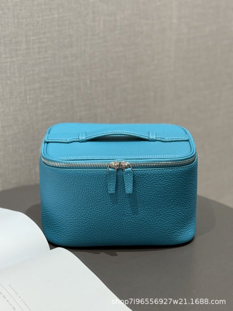 Top Layer Cowhide Cosmetic Bag Travel Portable Wash Bag Advanced Sense Large Capacity Storage Bag Practical Soft Leather Handbag - Image 2